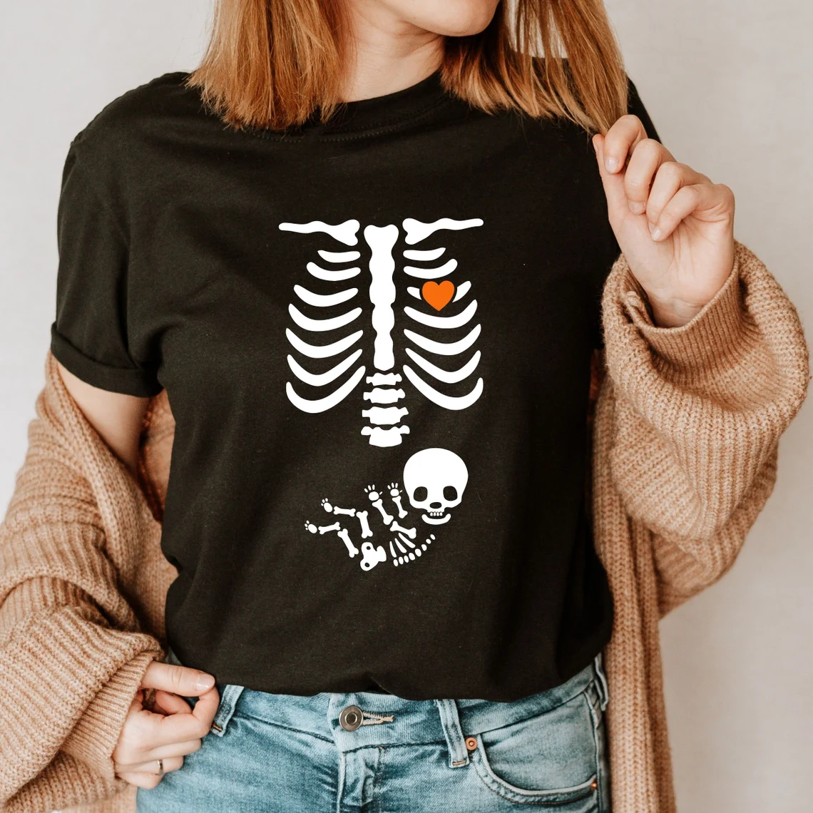 Baby Shop Clothing - S-5XL Maternity Halloween Shirt Pregnant Skeleton